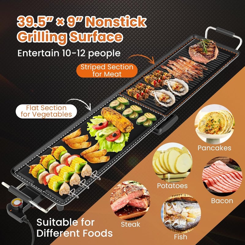 SIMOE 39.5" Griddle Electric Teppanyaki Grill, Indoor/Outdoor Nonstick Extra Large BBQ Grill w/Adjustable Temperature, 2 Nonstick Surfaces, Drip Tray, Long Countertop Griddle for Party, Home, Camping - Image 3